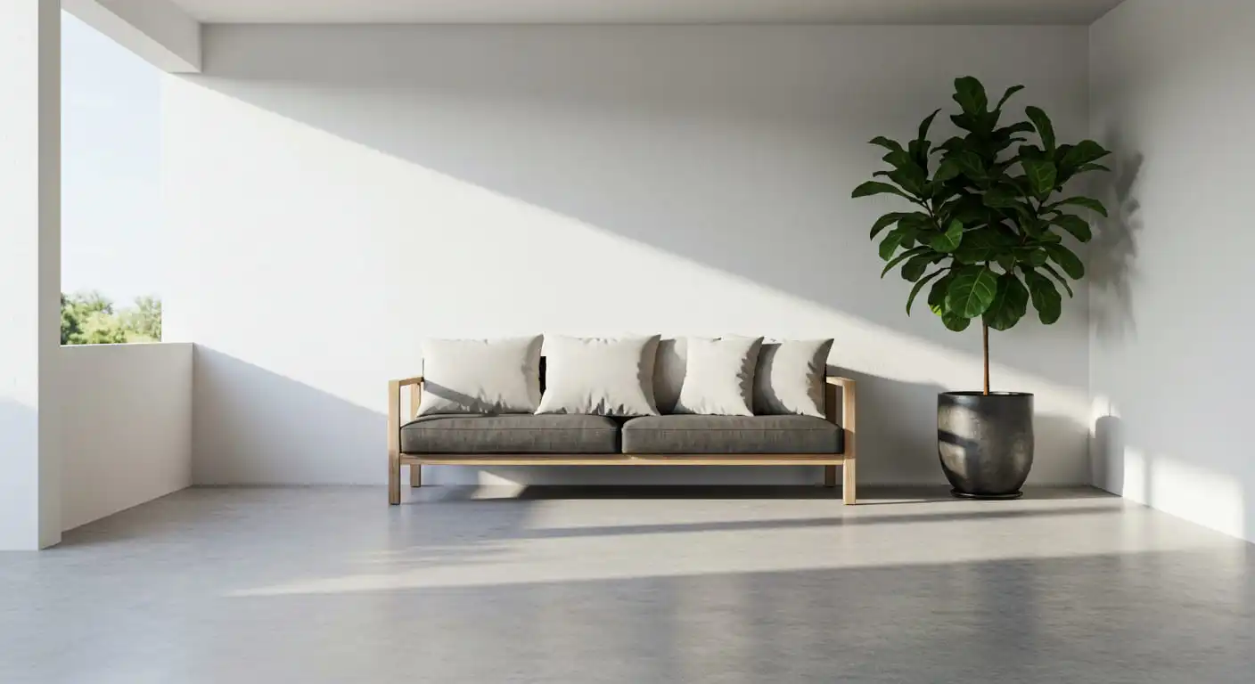 A sleek, minimalist veranda with clean lines and a neutral color palette.
